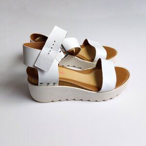 LIntervalle White Leather Platform Wedge Sandals, Made in Italy – Size 40 / 8.5